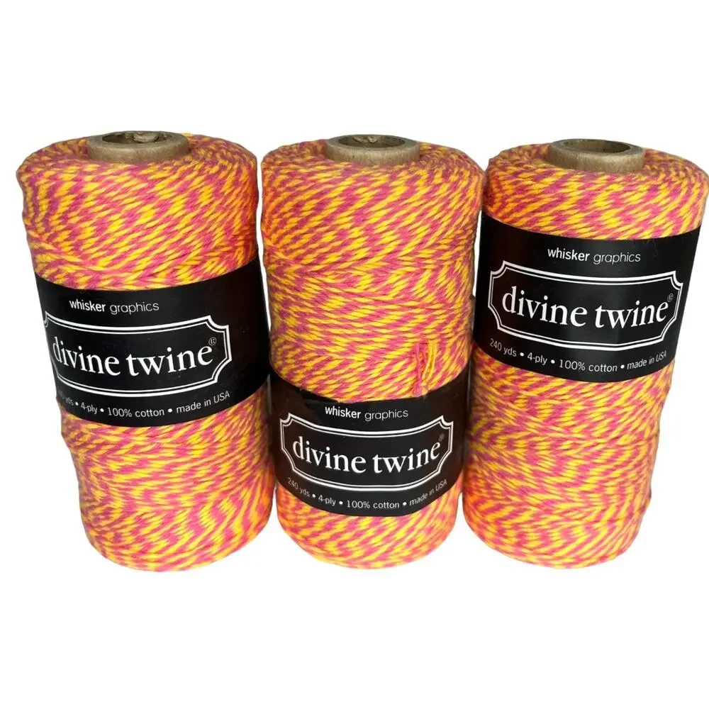 Divine Twine Set 3 Bakers String Orange Pink Made Usa Cotton 240 Yards 4 PLY New